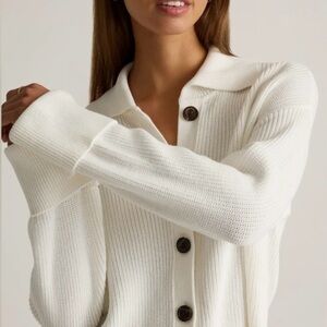 Quince Organic Cotton Fisherman Collared Cardigan Ivory Womens Large